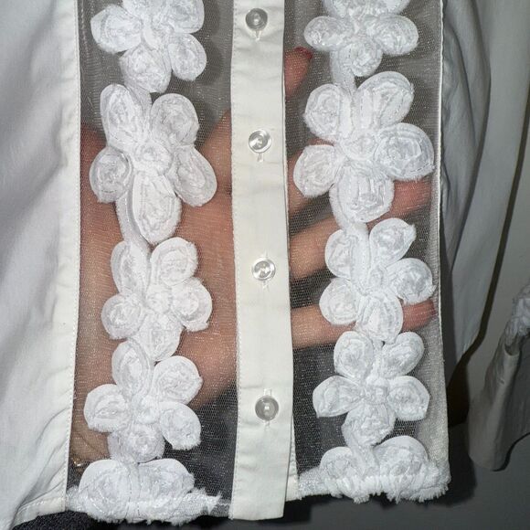 Anne Fontaine Sahra Button Down Embroidered Sheer Front Shirt - White 40 - Picture 4 of 7